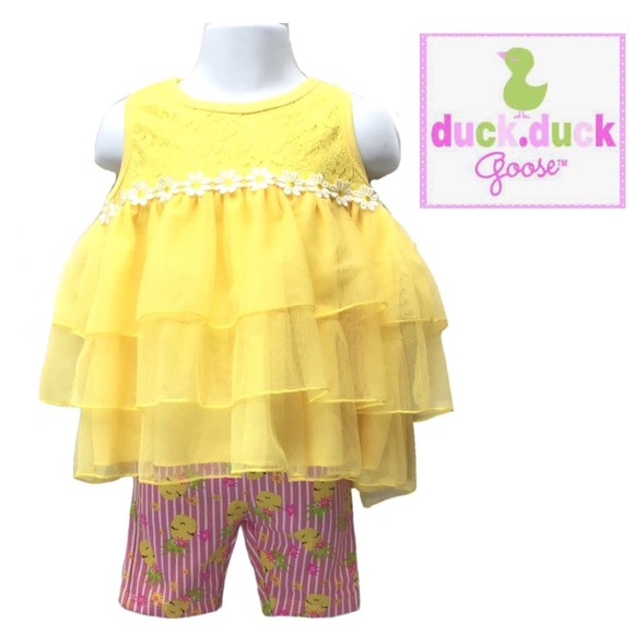 Duck Duck Goose 2Pc Baby Girl Yellow Tunic & Shorts Set Outfit Size 24 Months - Picture 1 of 9